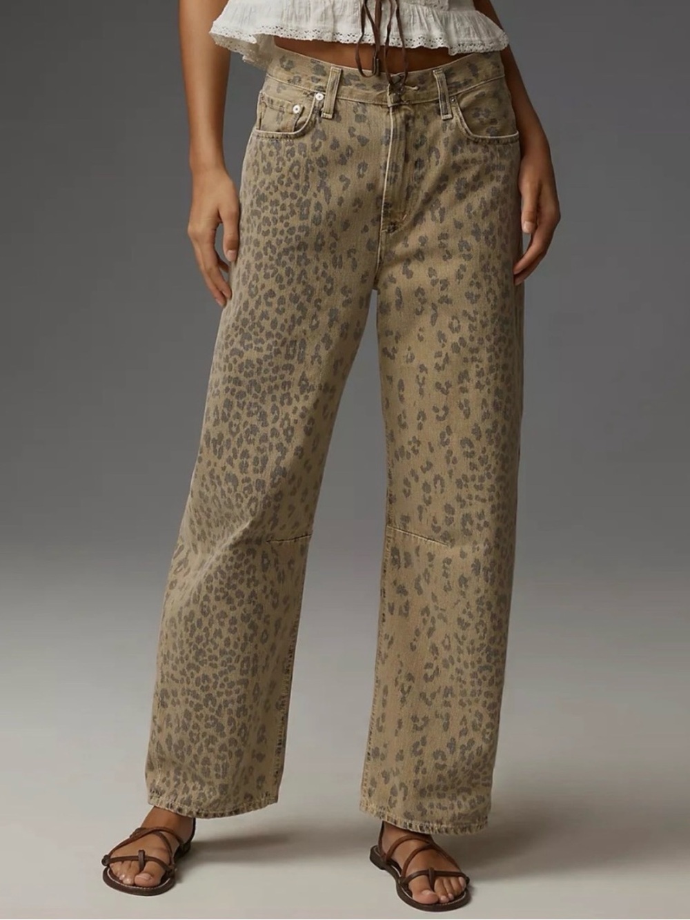 Citizens Of Humanity Miro Barrel Relaxed Denim Jeans Natural Cheetah Print Sz 32